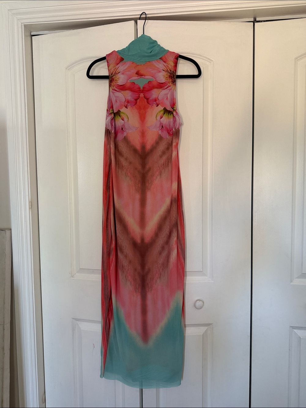 AFRM Coral and Teal Floral-Print Sleeveless Maxi Dress - Picture 3 of 3
